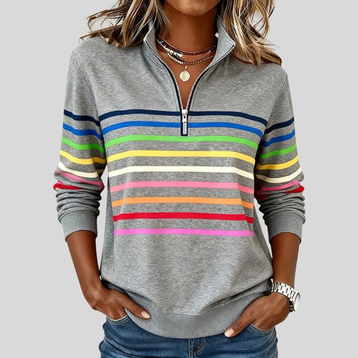 Emma™ | Buntes gestreiftes Sweatshirt mit Viertelreißverschluss