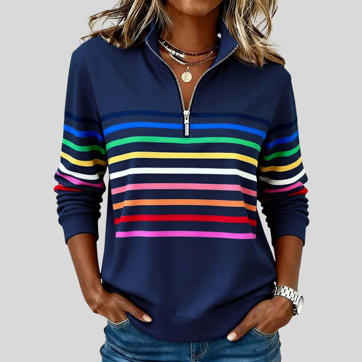 Emma™ | Buntes gestreiftes Sweatshirt mit Viertelreißverschluss