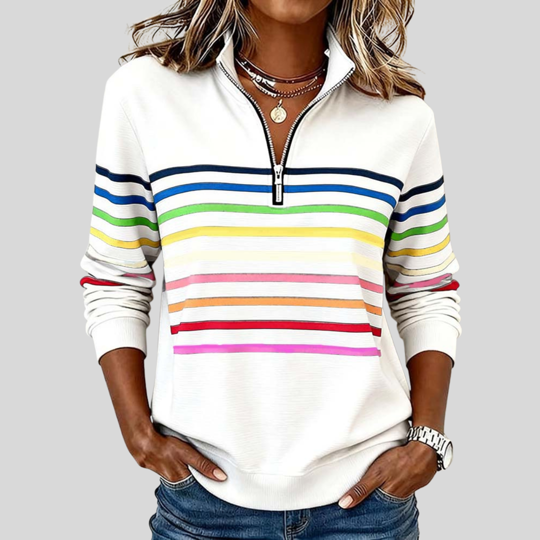 Emma™ | Buntes gestreiftes Sweatshirt mit Viertelreißverschluss