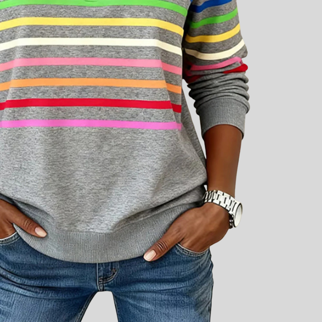 Emma™ | Buntes gestreiftes Sweatshirt mit Viertelreißverschluss