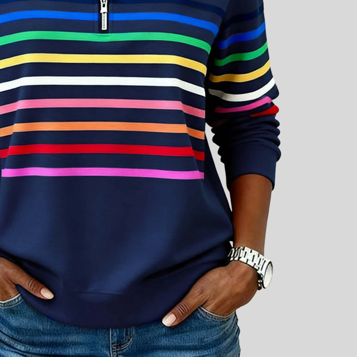 Emma™ | Buntes gestreiftes Sweatshirt mit Viertelreißverschluss