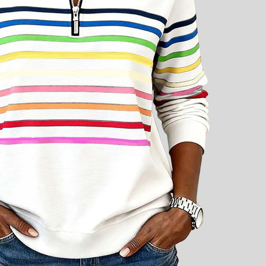Emma™ | Buntes gestreiftes Sweatshirt mit Viertelreißverschluss