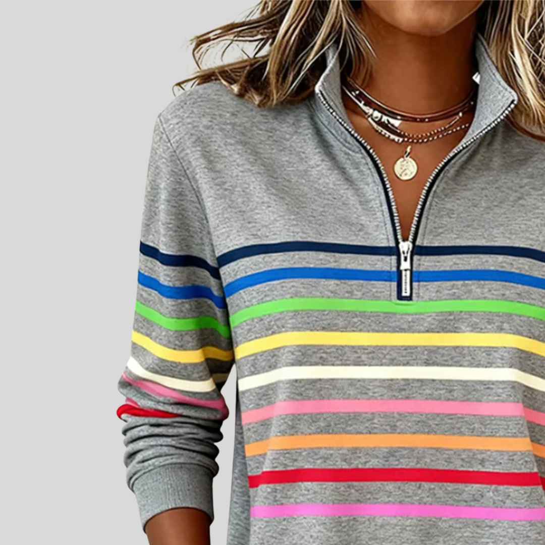 Emma™ | Buntes gestreiftes Sweatshirt mit Viertelreißverschluss