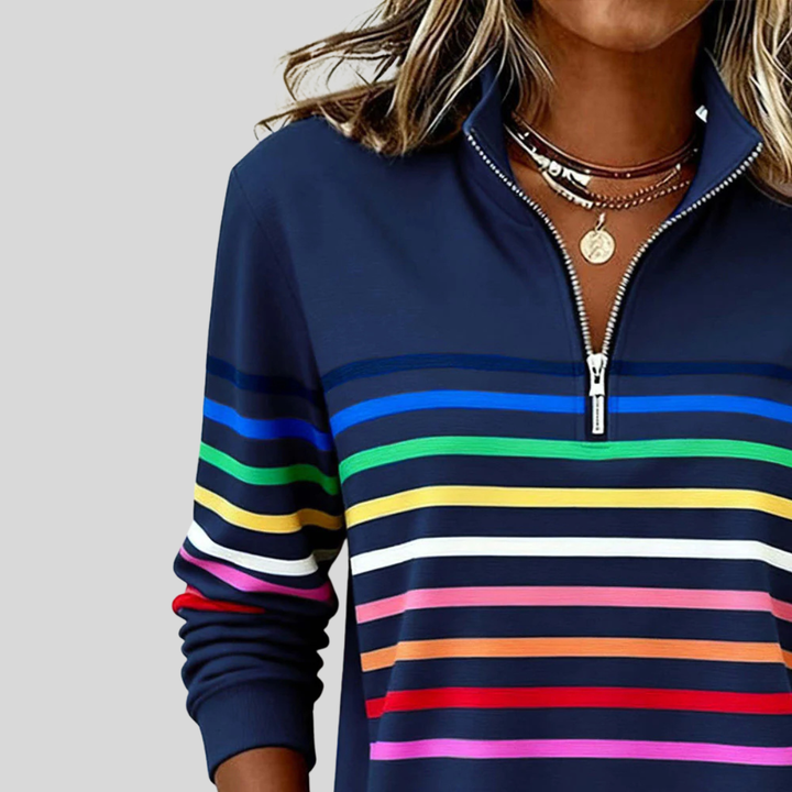 Emma™ | Buntes gestreiftes Sweatshirt mit Viertelreißverschluss