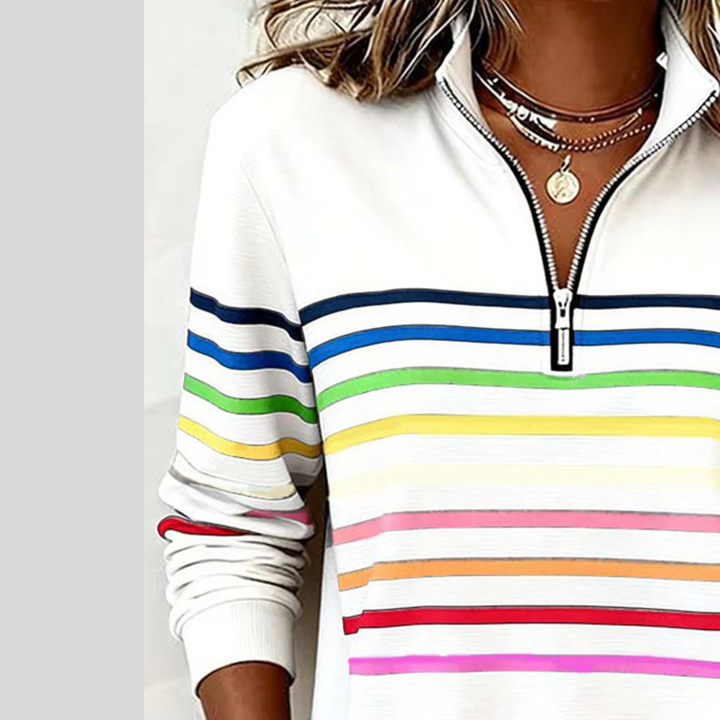 Emma™ | Buntes gestreiftes Sweatshirt mit Viertelreißverschluss