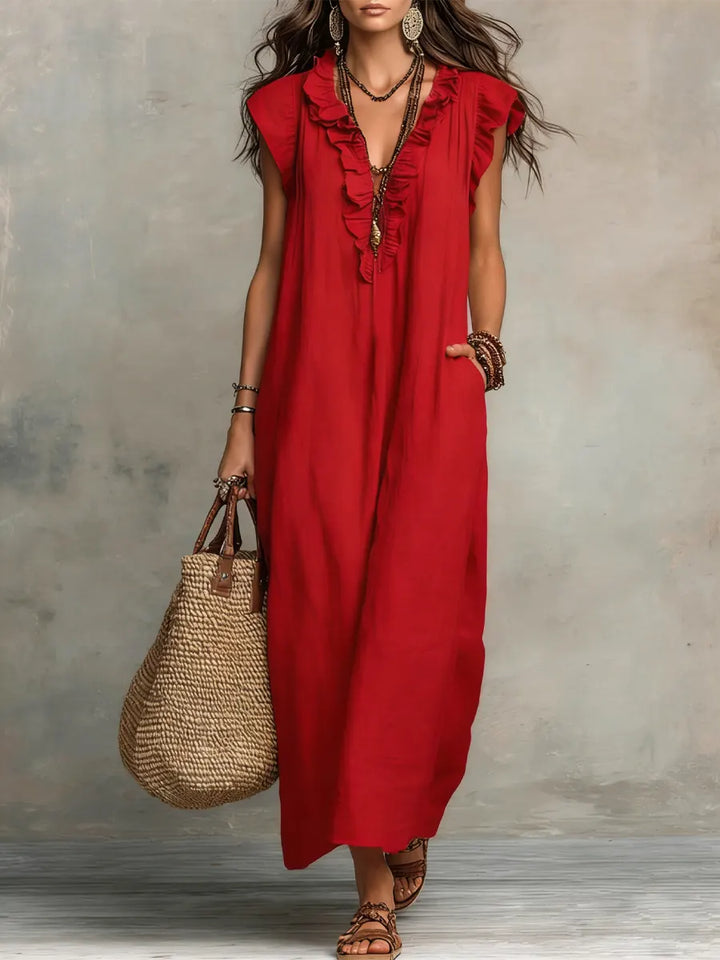 Emma | Langes Kleid im Boho-Stil aus Leinen und Baumwolle