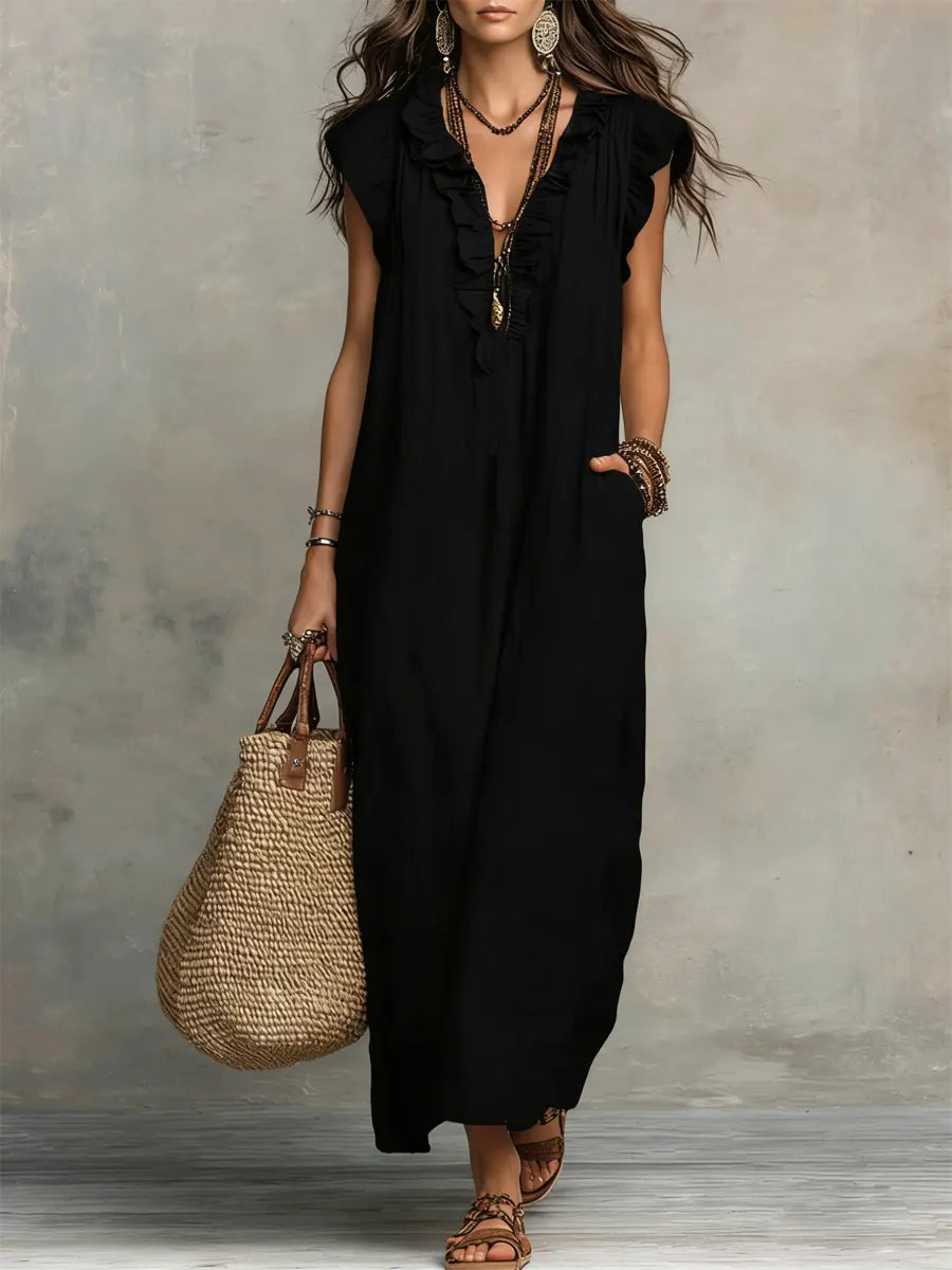 Emma | Langes Kleid im Boho-Stil aus Leinen und Baumwolle
