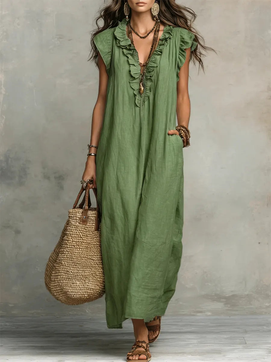 Emma | Langes Kleid im Boho-Stil aus Leinen und Baumwolle