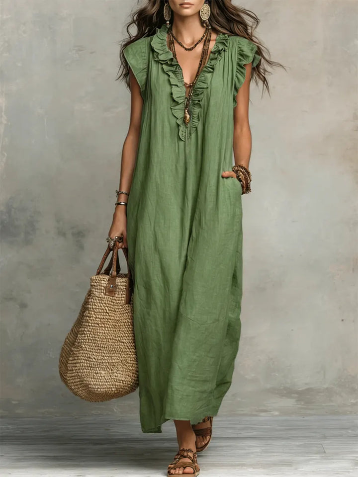 Emma | Langes Kleid im Boho-Stil aus Leinen und Baumwolle