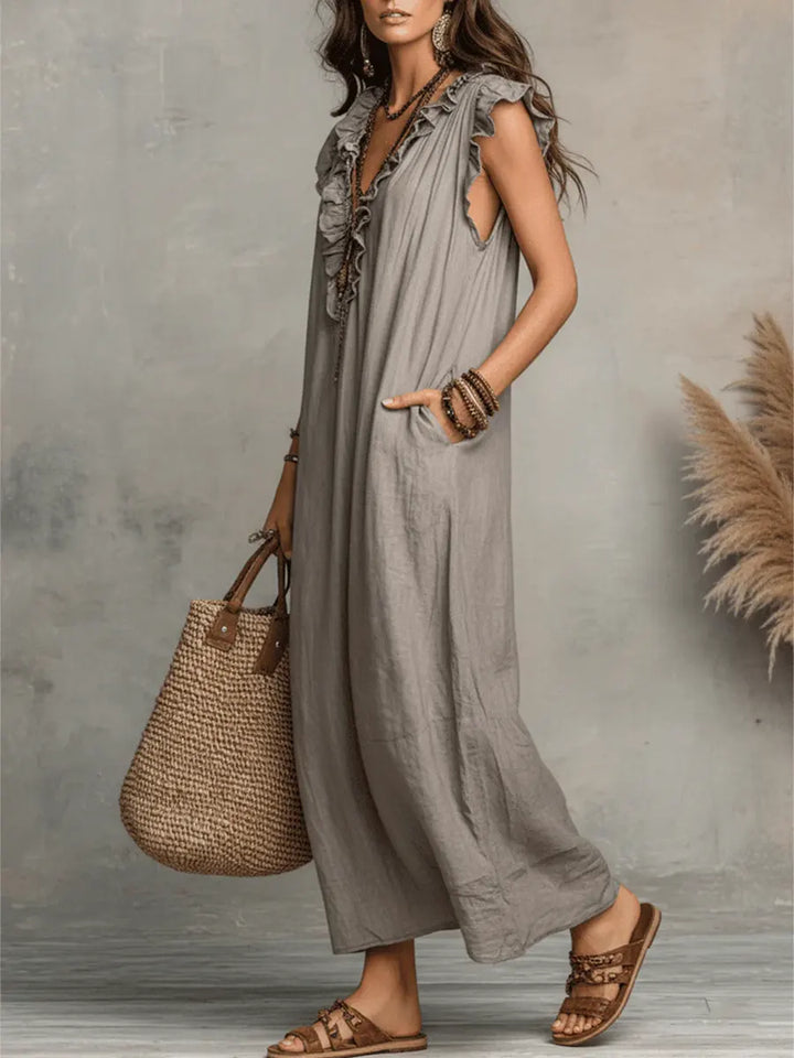 Emma | Langes Kleid im Boho-Stil aus Leinen und Baumwolle