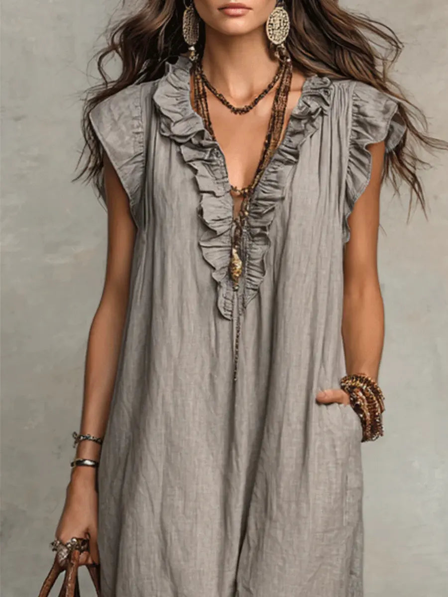 Emma | Langes Kleid im Boho-Stil aus Leinen und Baumwolle