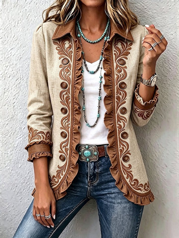 Almudena | Bestickte Blütenjacke mit Rüschen
