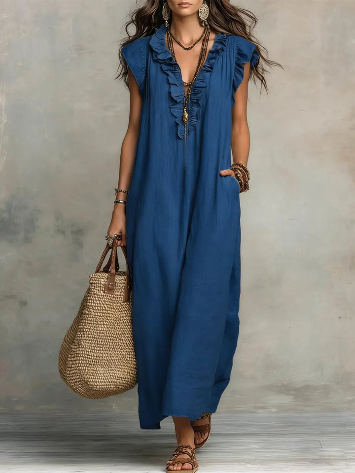Emma | Langes Kleid im Boho-Stil aus Leinen und Baumwolle