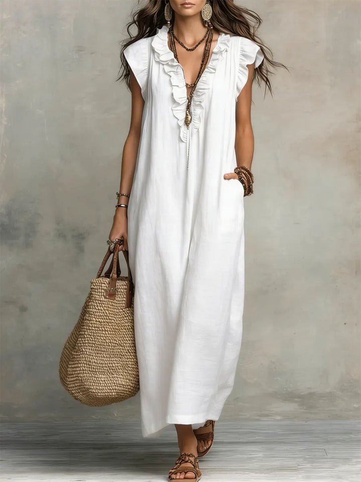 Emma | Langes Kleid im Boho-Stil aus Leinen und Baumwolle