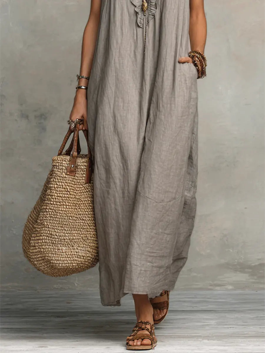 Emma | Langes Kleid im Boho-Stil aus Leinen und Baumwolle