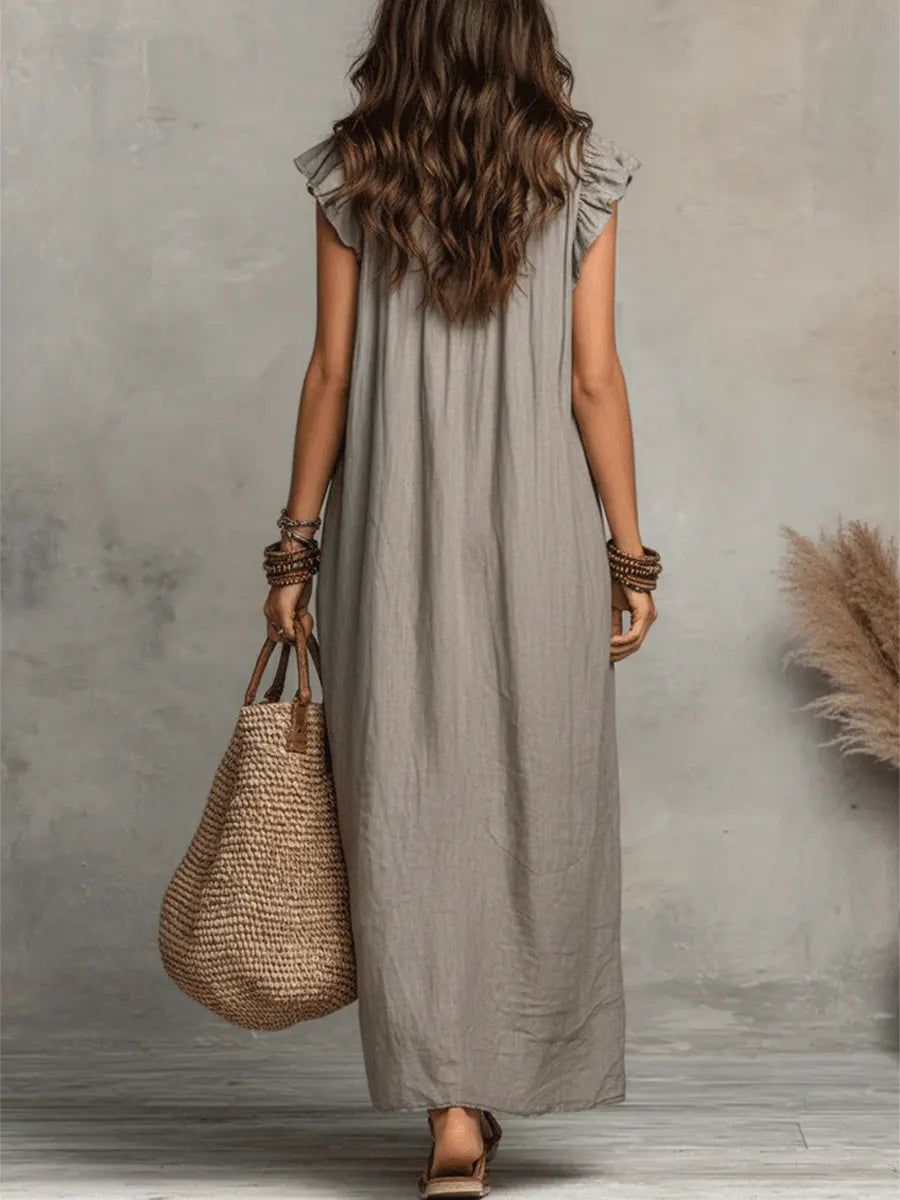 Emma | Langes Kleid im Boho-Stil aus Leinen und Baumwolle