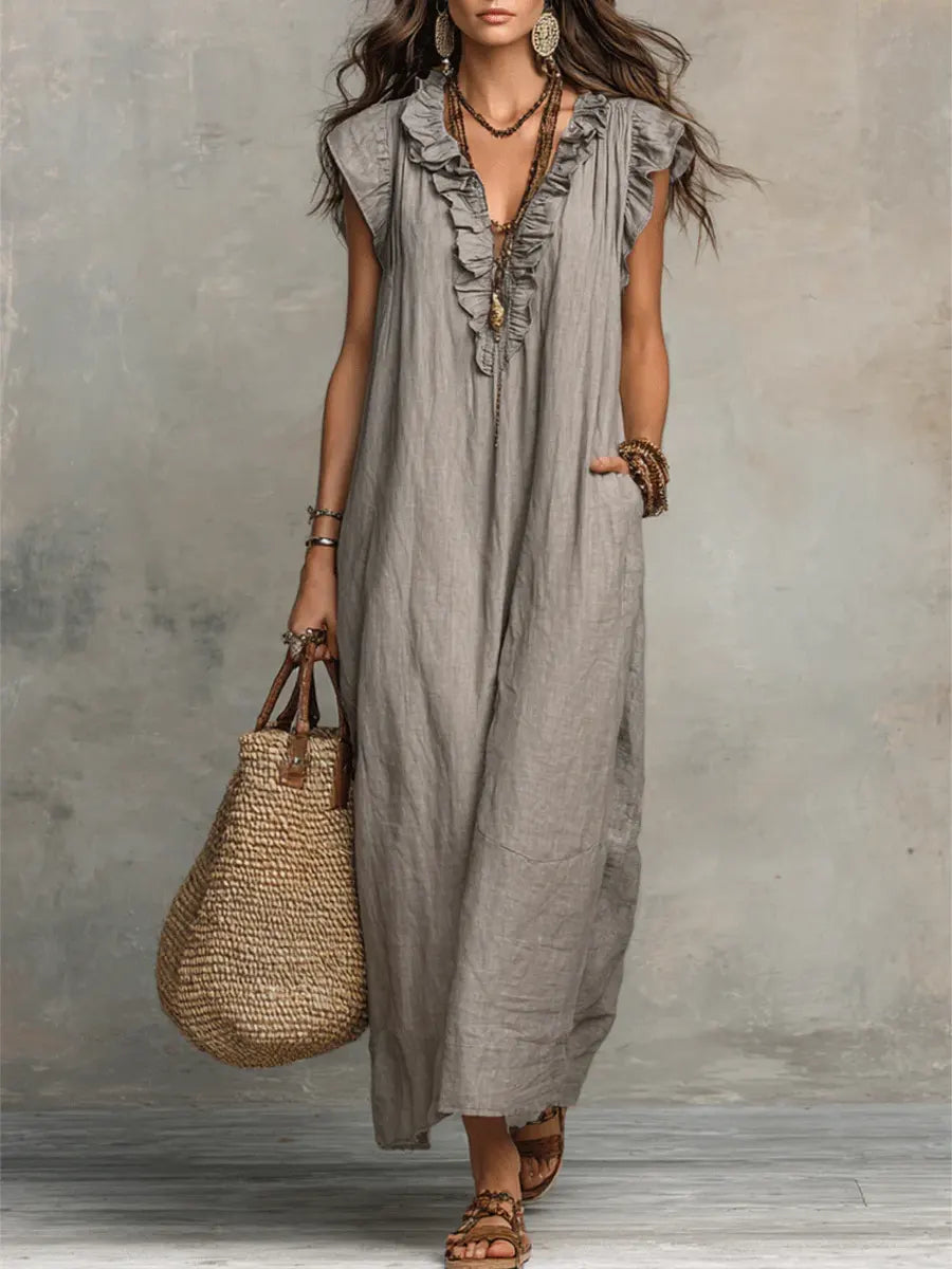 Emma | Langes Kleid im Boho-Stil aus Leinen und Baumwolle