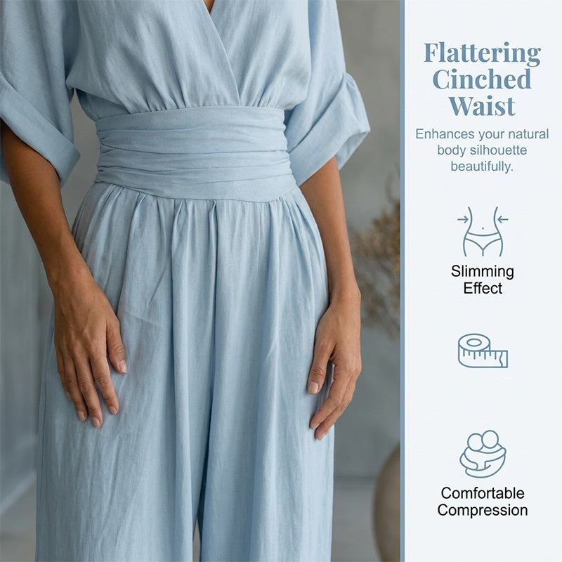 Eleganter V-Ausschnitt Jumpsuit aus Leinenmix