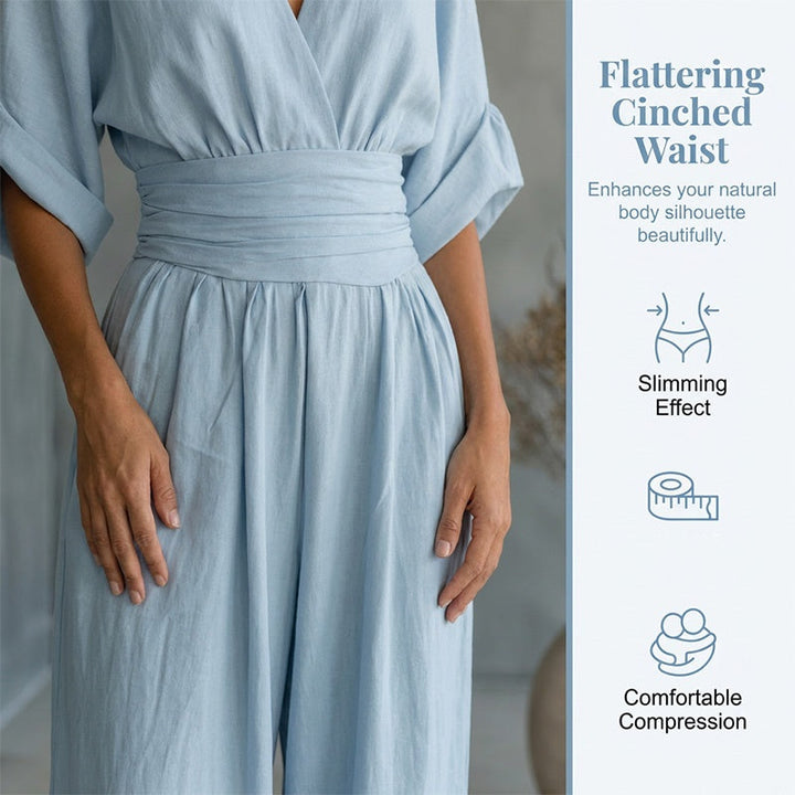 Eleganter V-Ausschnitt Jumpsuit aus Leinenmix