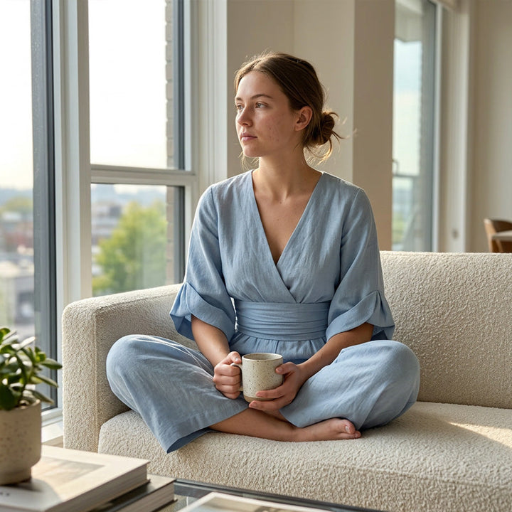 Eleganter V-Ausschnitt Jumpsuit aus Leinenmix